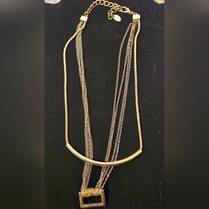 Zara Multi-strand Gold Tone Bar Open Charm Chain Link Necklace